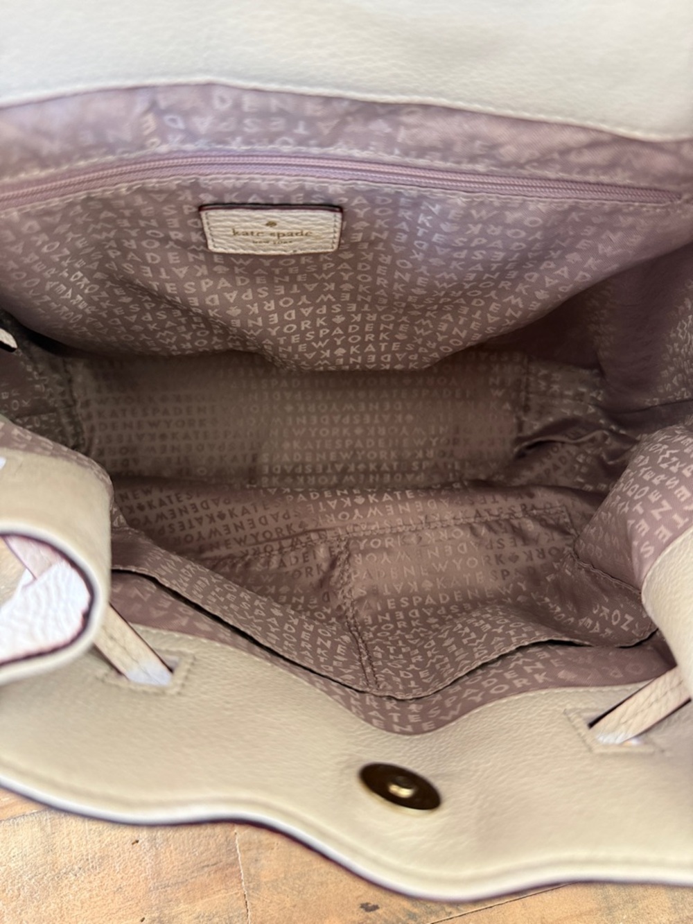 kate spade Pebble Leather Drawstring Backpack in Light Cream - Picture 6 of 8